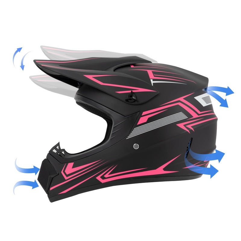 TIANDU Youth Kids Dirt Bike Motocross Helmet (Goggles Gloves Face Mask) 4PCS Set, DOT Approved Girls Full Face Motorcycle Helmets, ATV BMX MX Mountain Bike Off Road Kid Helmet (Pink, M) - Image 3