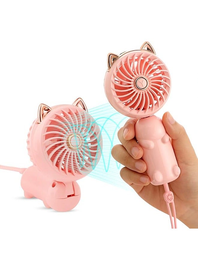 Handheld Mini Fan, 3 Speeds Strong Wind Personal Portable USB Fan, Cute Foldable Small Electric Fan for Girls/Women/Kids Outdoor Travel, for Office/Desktop, Pink - Image 1
