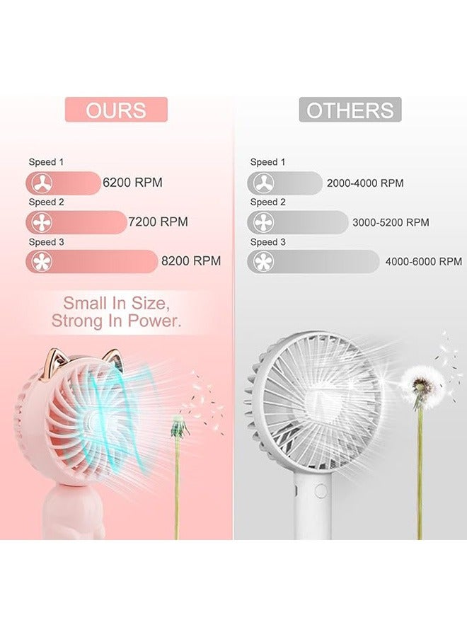 Handheld Mini Fan, 3 Speeds Strong Wind Personal Portable USB Fan, Cute Foldable Small Electric Fan for Girls/Women/Kids Outdoor Travel, for Office/Desktop, Pink - Image 2