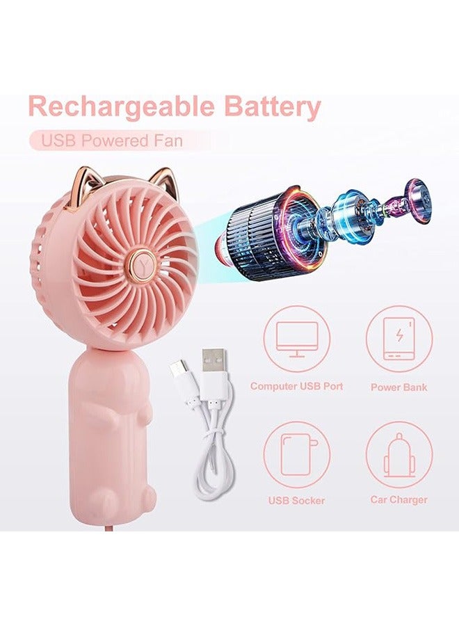 Handheld Mini Fan, 3 Speeds Strong Wind Personal Portable USB Fan, Cute Foldable Small Electric Fan for Girls/Women/Kids Outdoor Travel, for Office/Desktop, Pink - Image 3
