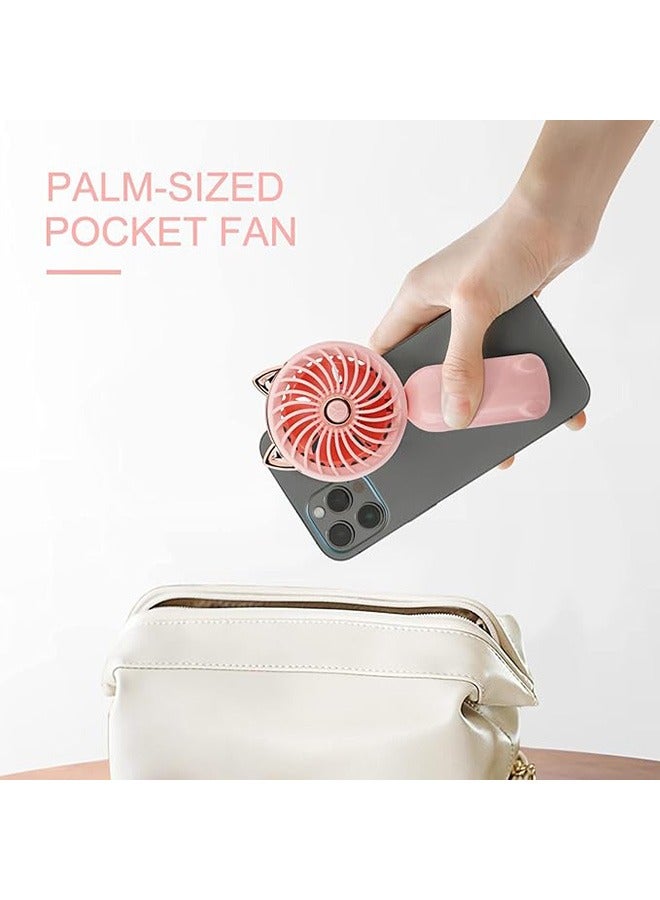 Handheld Mini Fan, 3 Speeds Strong Wind Personal Portable USB Fan, Cute Foldable Small Electric Fan for Girls/Women/Kids Outdoor Travel, for Office/Desktop, Pink - Image 4
