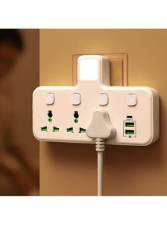 Desert Multi Plug Extension Socket Adapter, Universal Extension Power Adapter With 2 USB-A & 1 USB-C(Fast Charger Ports),Extender Wall Charge Socket 3 Way Adaptor,with Night Light,For Home,Office  - Image 1
