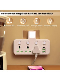 Desert Multi Plug Extension Socket Adapter, Universal Extension Power Adapter With 2 USB-A & 1 USB-C(Fast Charger Ports),Extender Wall Charge Socket 3 Way Adaptor,with Night Light,For Home,Office  - Image 2