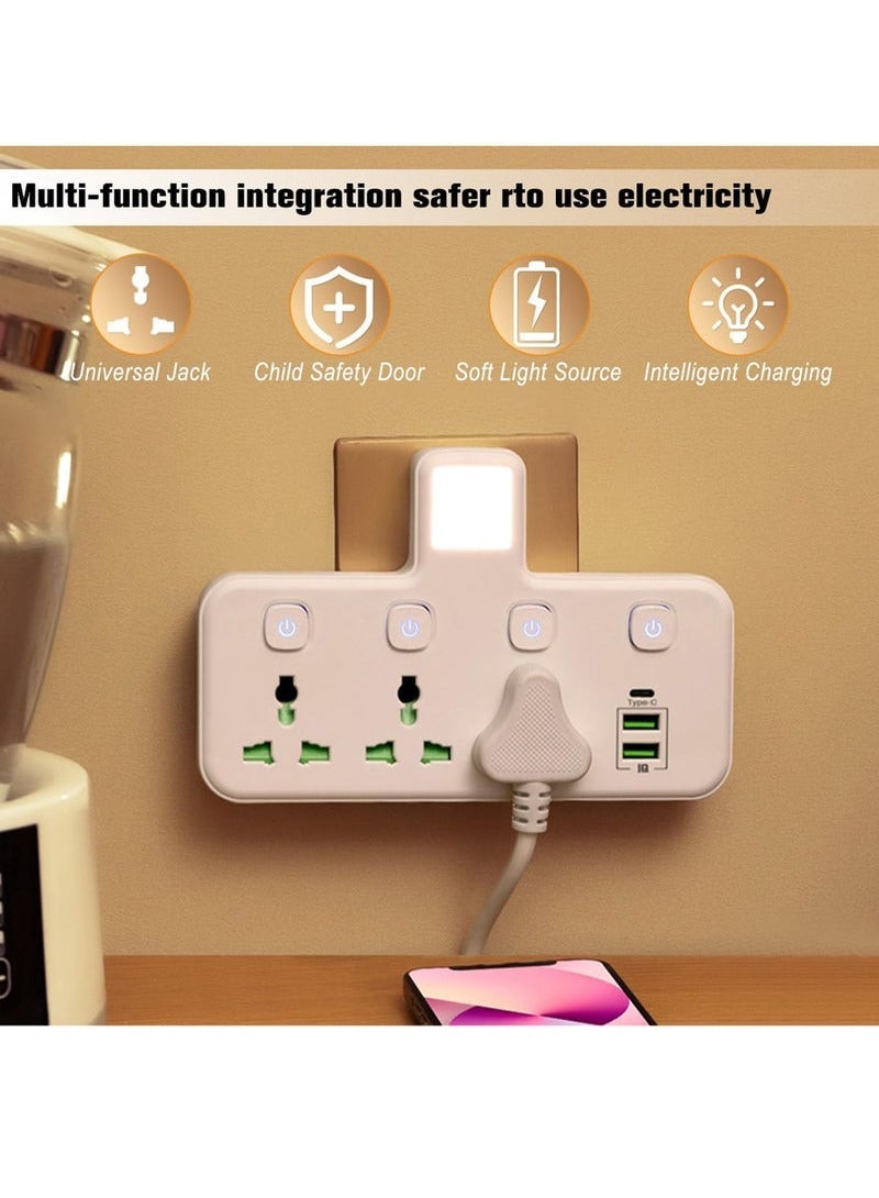 Desert Multi Plug Extension Socket Adapter, Universal Extension Power Adapter With 2 USB-A & 1 USB-C(Fast Charger Ports),Extender Wall Charge Socket 3 Way Adaptor,with Night Light,For Home,Office - Image 2