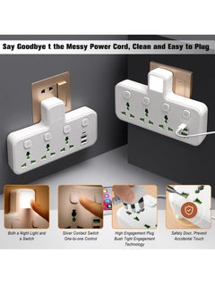 Desert Multi Plug Extension Socket Adapter, Universal Extension Power Adapter With 2 USB-A & 1 USB-C(Fast Charger Ports),Extender Wall Charge Socket 3 Way Adaptor,with Night Light,For Home,Office  - Image 4