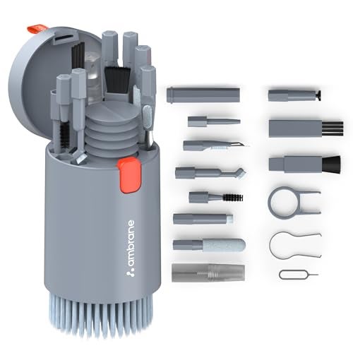 Ambrane 20-in-1 Cleaning Kit for Smartphones, Tablet, PC Computer, Laptops, Keyboards, DSLR Camera Lens, Earphones, Airpods with Screen Dust Brush, Key Puller & Spray Bottle (ACK-01, Grey) - Image 1