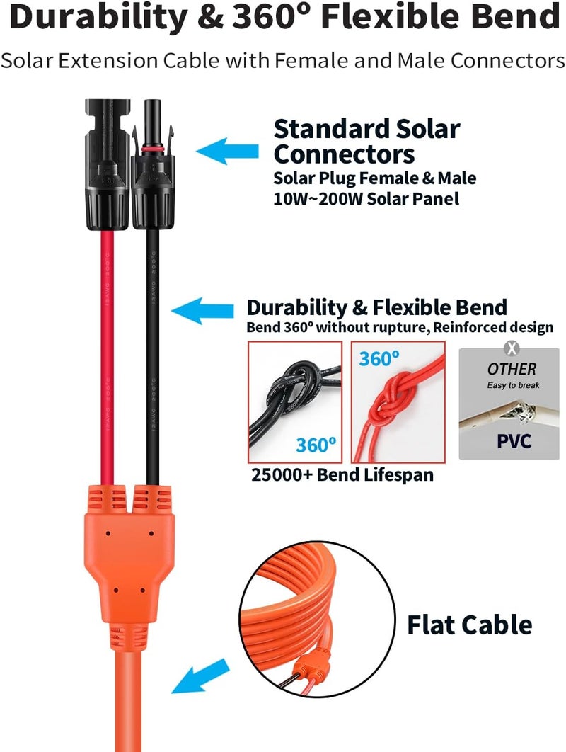 Tonton كابل تمديد لوحة الطاقة الشمسية من نوع Tonton بقطر 10 AWG وطول 10 أقدام، بلون برتقالي، مزود بموصلات من نوع ذكر إلى أنثى، مقاوم للعوامل الجوية، مناسب لأنظمة الطاقة الشمسية بما في ذلك المنازل المتنقلة (RVs)، الأسطح، والقوارب. - Image 2