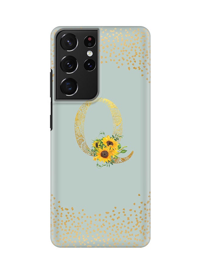 Stylizedd Monogram Slim Cover for Samsung Galaxy S21 Ultra 5G Case Custom Initials Letter Floral Pattern Snap Series Mobile Cover Matte Alphabet  - Q (Light Green) - Image 1