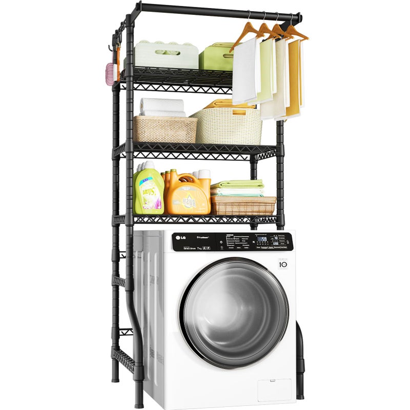 Ulif U11 Medium Over Washer and Dryer Shelves, 3 Tiers Laundry Room Storage and Organizer Standing Shelf, Metal Freestanding Clothes Drying Rack, 31.1â€W x 19.7â€D x 77.6â€H, Black - Image 1
