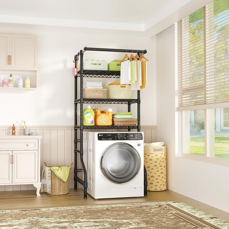 Ulif U11 Medium Over Washer and Dryer Shelves, 3 Tiers Laundry Room Storage and Organizer Standing Shelf, Metal Freestanding Clothes Drying Rack, 31.1â€W x 19.7â€D x 77.6â€H, Black - Image 2