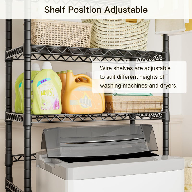 Ulif U11 Medium Over Washer and Dryer Shelves, 3 Tiers Laundry Room Storage and Organizer Standing Shelf, Metal Freestanding Clothes Drying Rack, 31.1â€W x 19.7â€D x 77.6â€H, Black - Image 4