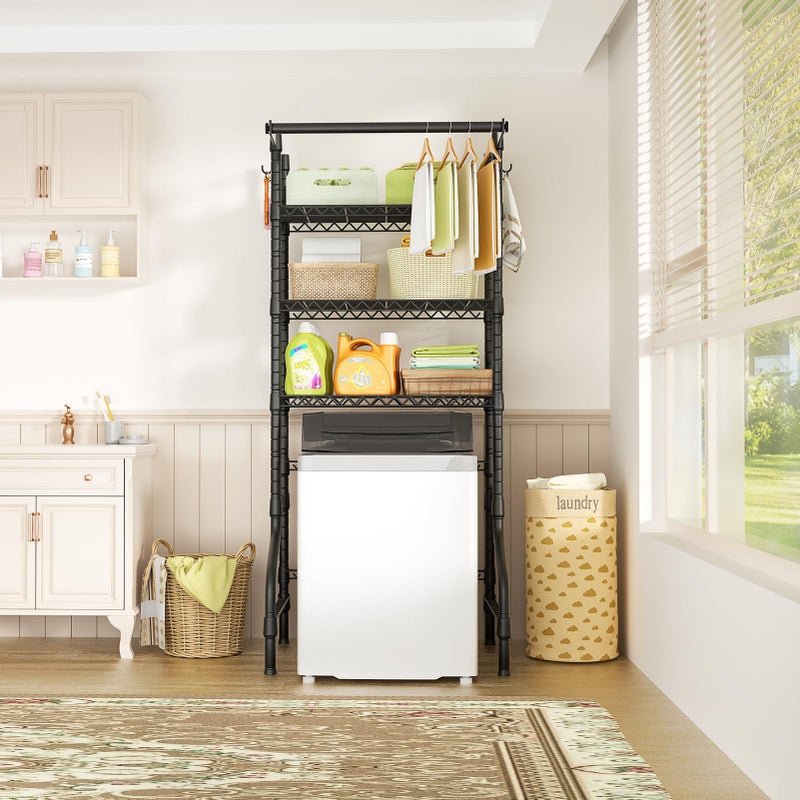 Ulif U11 Medium Over Washer and Dryer Shelves, 3 Tiers Laundry Room Storage and Organizer Standing Shelf, Metal Freestanding Clothes Drying Rack, 31.1â€W x 19.7â€D x 77.6â€H, Black - Image 5