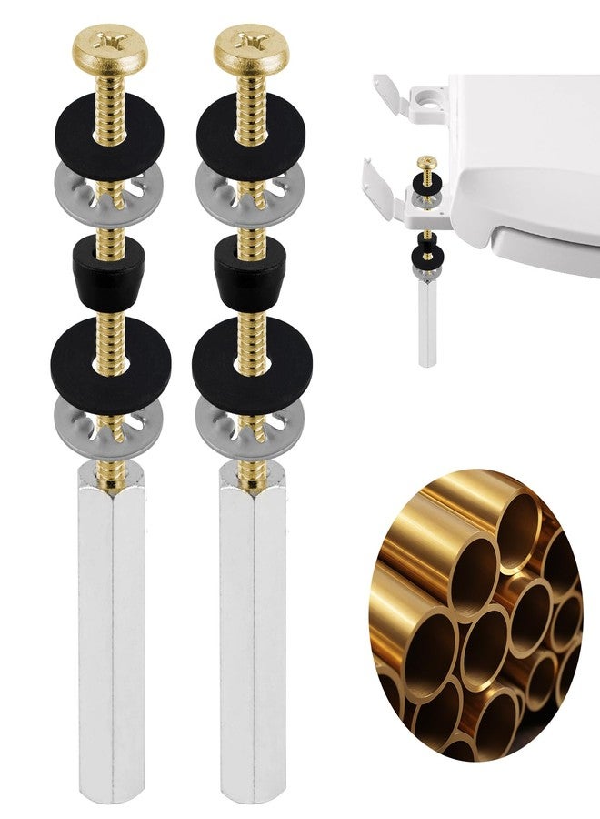 iFealClear 2 Pack Universal Brass Toilet Seat Bolts Compatible with Kohler/American Standard/TOTO/Glacier Bay, 3 Inch Toilet Seat Screws Replacements with Long Downlock Nuts, Anti-Slip Gaskets - Image 1