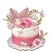 DRWATE 17 PCS Flower Cake Toppers Boho Cake Toppers Butterfly Cake Decorations with Light Artificial Roses Eucalyptus for Wedding Birthday Supplies Light Pink - Image 3