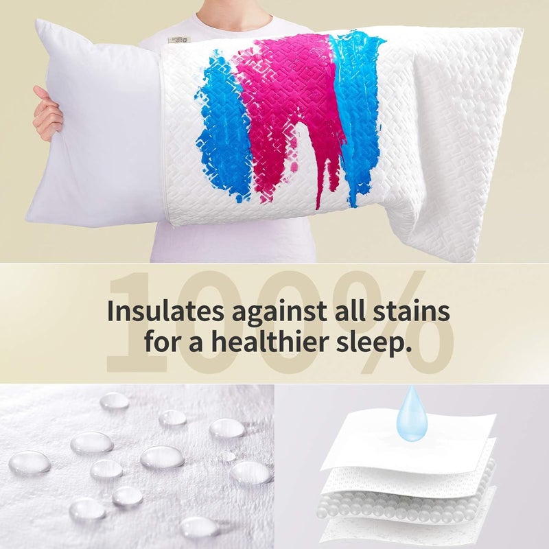 CoolShields Pillow Protector (2 Pack) Standard â€“ Waterproof Zippered Pillow Covers, Hypoallergenic, Premium Pillowcase Encasement for Better Sleep - Image 2