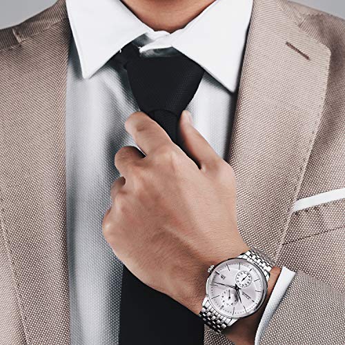 FEICE Watch for Men's Automatic Minimalistic Analog Mechanical Watch Leather Band Watches Analog Curved Mirror Brushed Finish Casual Dress Watches Stainless Unique Gifts FM212 Sliver. - Image 5