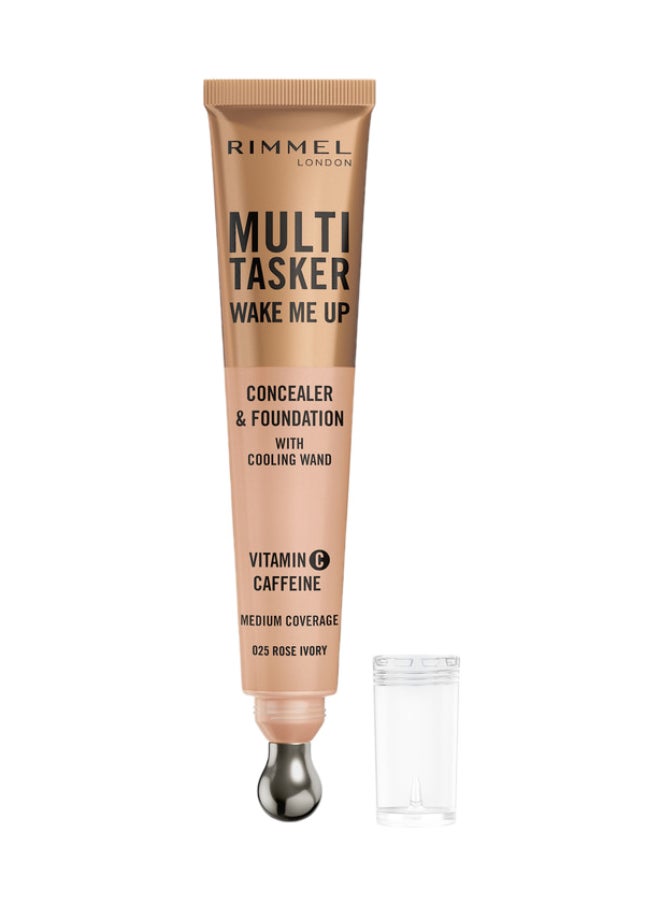 RIMMEL LONDON - Multi-Tasker Wake Me Up Concealer & Foundation - 25 - Rose Ivory, 20ml - Image 1