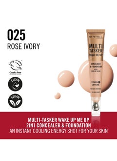 RIMMEL LONDON Multi-Tasker Wake Me Up Concealer & Foundation - 25 - Rose Ivory, 20ml  - Image 2