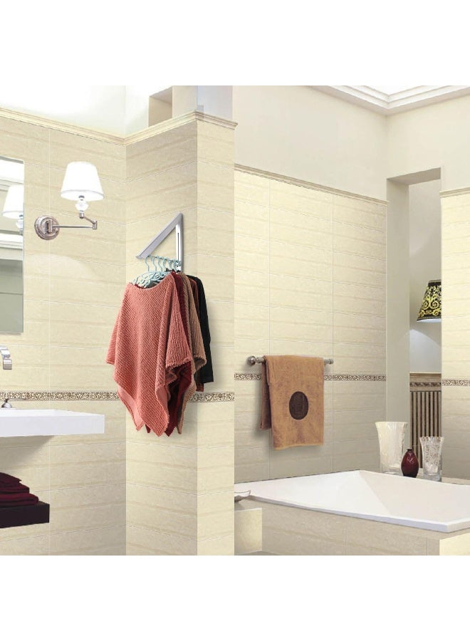 Sweshine Folding Clothes Hanger Wall Mounted Indoor Outdoor Aluminum Space Savers Clothes Rack Holder Slim Design for Bedroom, Bathroom, Balcony - Image 3