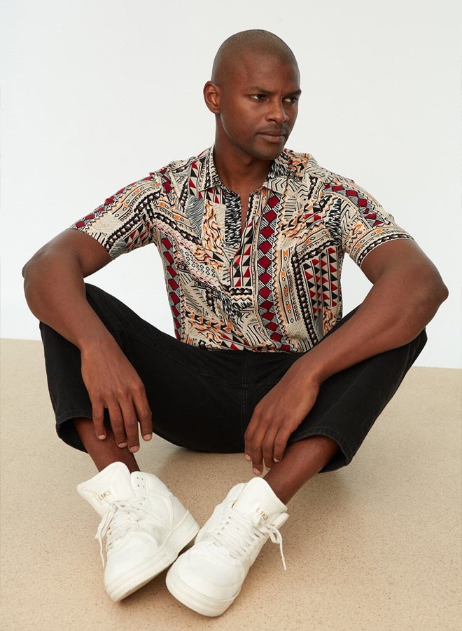 trendyol Multicolor More Sustainable Regular Casual Flowy 100% Viscose Short Sleeve Ethnic Shirt - Image 2