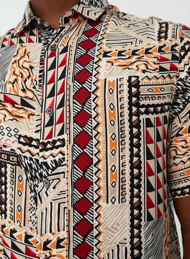 trendyol Multicolor More Sustainable Regular Casual Flowy 100% Viscose Short Sleeve Ethnic Shirt - Image 4