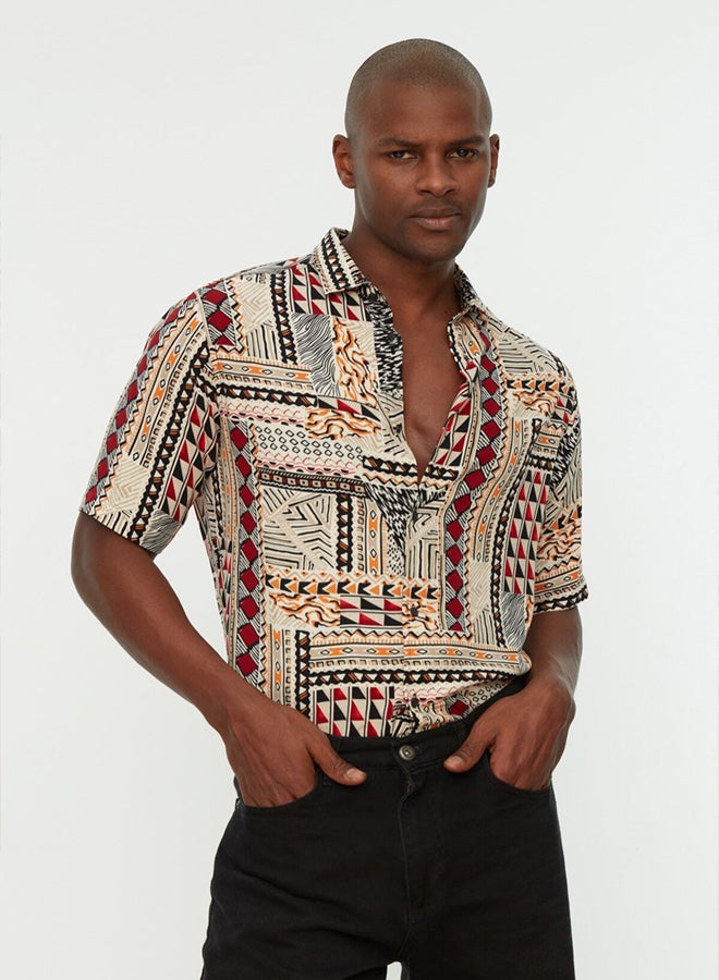trendyol Multicolor More Sustainable Regular Casual Flowy 100% Viscose Short Sleeve Ethnic Shirt - Image 1