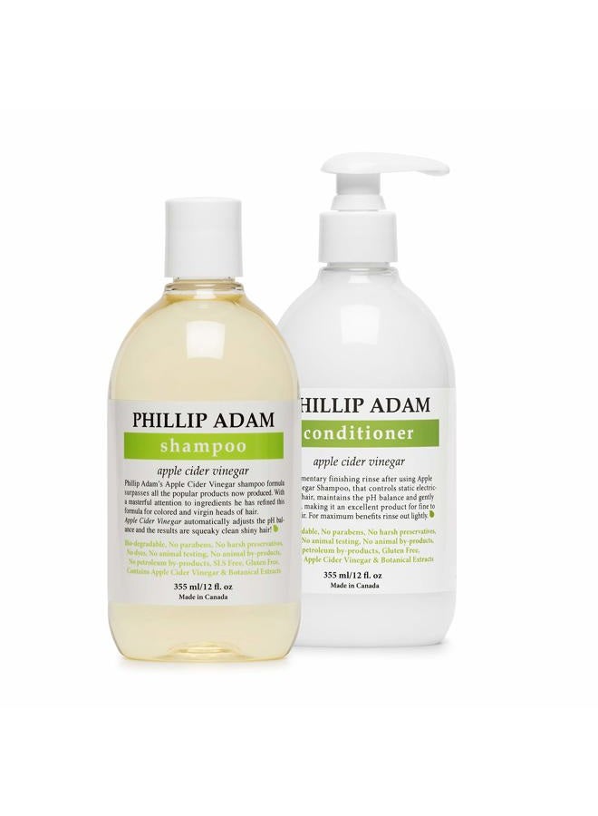 PHILLIP ADAM Apple Cider Vinegar Shampoo and Conditioner Set for All Types of Hair - Sulfate Free - pH Balancing - 12 Ounce Each - Image 1