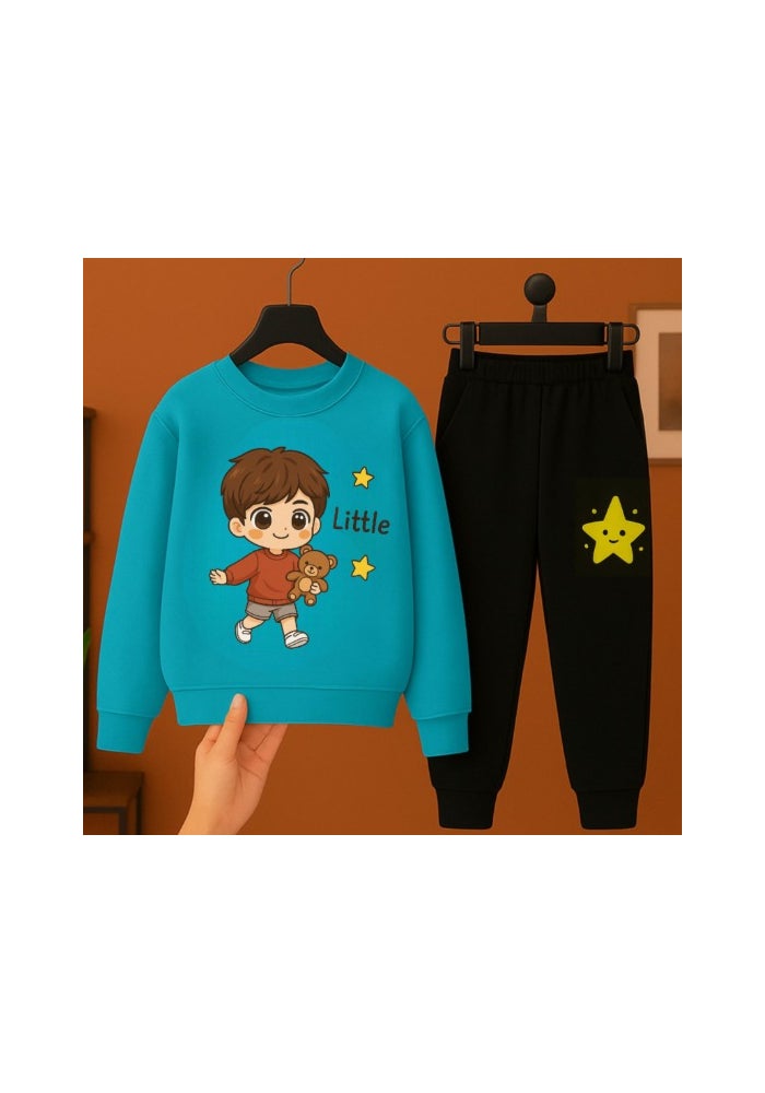 Viel Innate سويت شيرت أزرق مائي أنيق وسروال رياضي للأولاد - Image 4