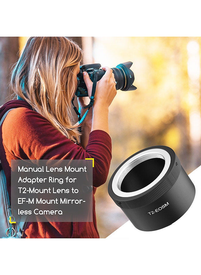 Manual Lens Mount Adapter Ring Aluminum Alloy for T2-Mount Lens to Canon EOS M1/M2/M3/M5/M6/M6 Mark II/M10/M50/M100/M200 EF-M Mount Mirrorless Camera  - Image 5