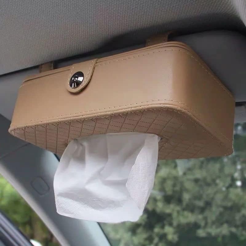 KolorFish Tissue Holder, Car Back Seat Headrest Hanging Tissue Holder with PU Leather, Multi-use Tissue Box Holder for Car Decoration (Beige) - Image 1