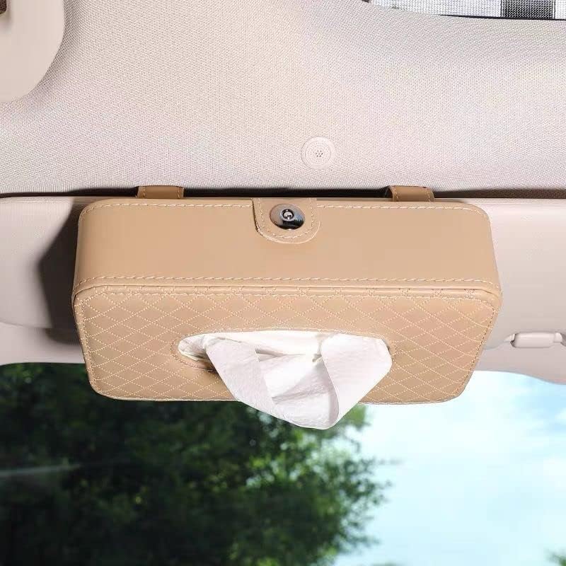 KolorFish Tissue Holder, Car Back Seat Headrest Hanging Tissue Holder with PU Leather, Multi-use Tissue Box Holder for Car Decoration (Beige) - Image 2