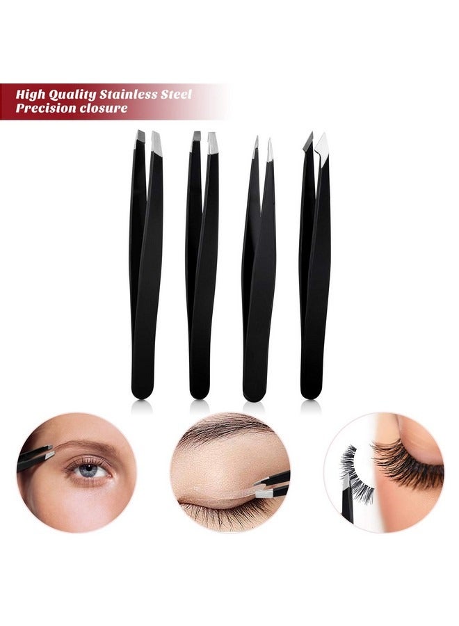 Beauenty Tweezers Set-5 Pieces Professional Stainless Steel Tweezers with Curved Scissors,Best Precision Tweezer for Eyebrows,Splinter and Ingrown Hair Removal with Leather Travel Case  - Image 4