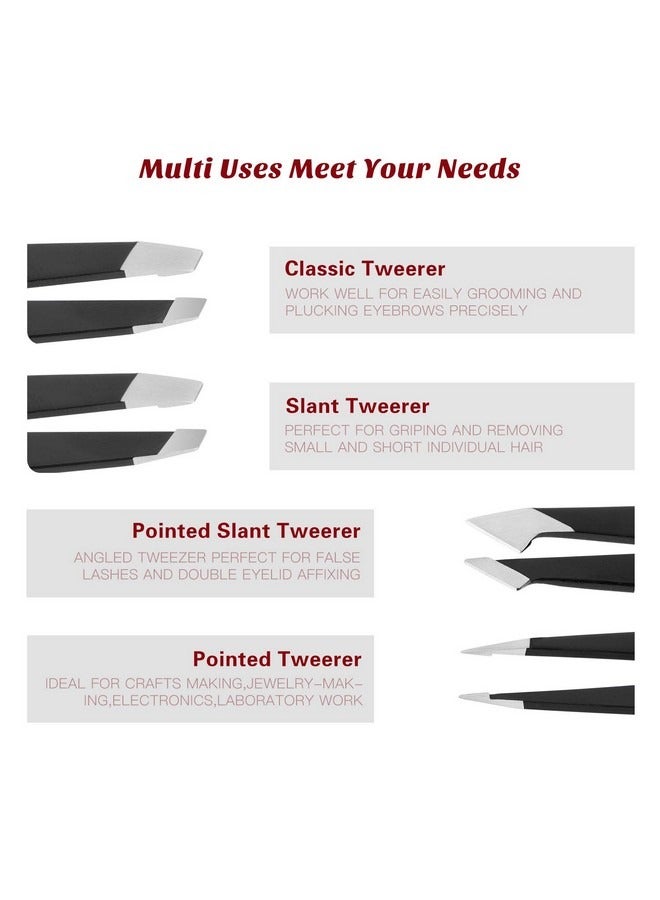 Beauenty Tweezers Set-5 Pieces Professional Stainless Steel Tweezers with Curved Scissors,Best Precision Tweezer for Eyebrows,Splinter and Ingrown Hair Removal with Leather Travel Case  - Image 3