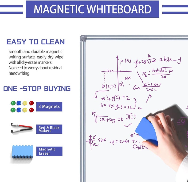 MEETMATE Magnetic Whiteboard, 45x60cm Dry Erase Board Aluminium Frame Wall Mounted White Board with Pen Tray and Accessories, Notices & Reminders Board for Office & Classroom - Image 3