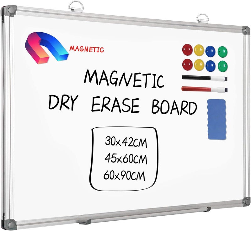 MEETMATE Magnetic Whiteboard, 45x60cm Dry Erase Board Aluminium Frame Wall Mounted White Board with Pen Tray and Accessories, Notices & Reminders Board for Office & Classroom - Image 1
