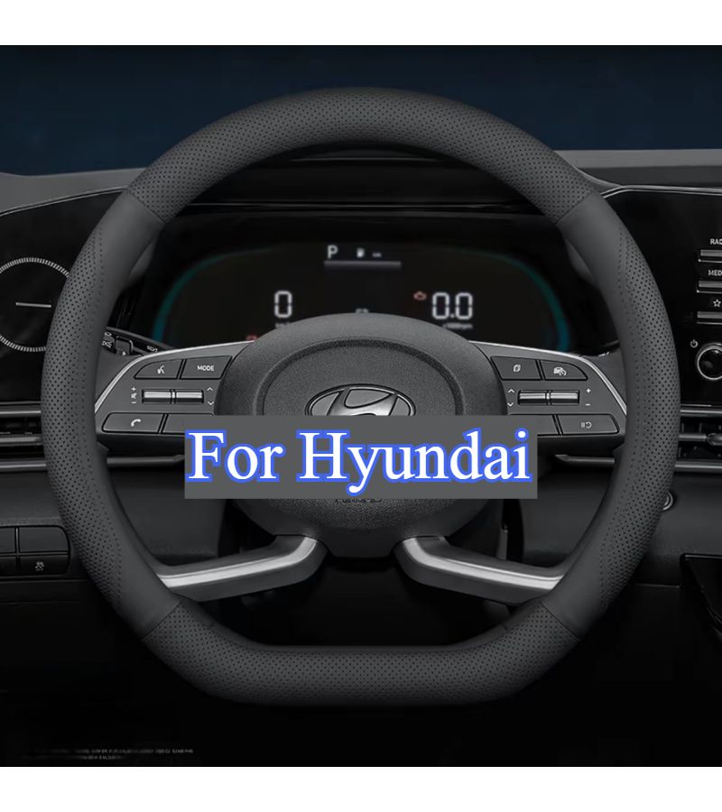 Red And Blue Lines PU Leather Steering Wheel Cover Round One Piece Model 37 38.5cm 14.56 15.16 Inch Breathable Design Self Centering Universal Fit Round And D Shaped Steering Wheels - Image 1