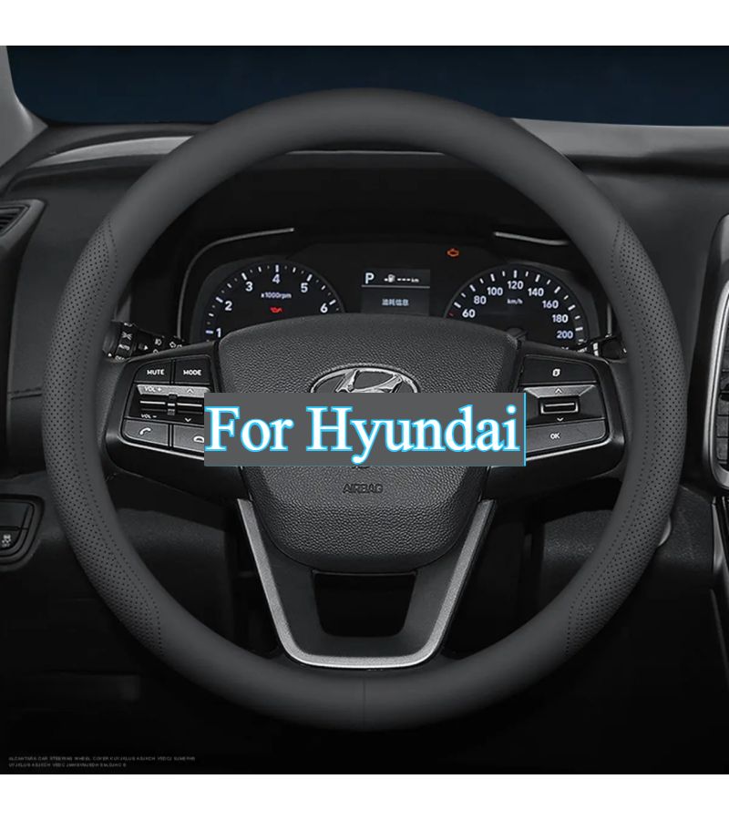 Red And Blue Lines PU Leather Steering Wheel Cover Round One Piece Model 37 38.5cm 14.56 15.16 Inch Breathable Design Self Centering Universal Fit Round And D Shaped Steering Wheels - Image 2