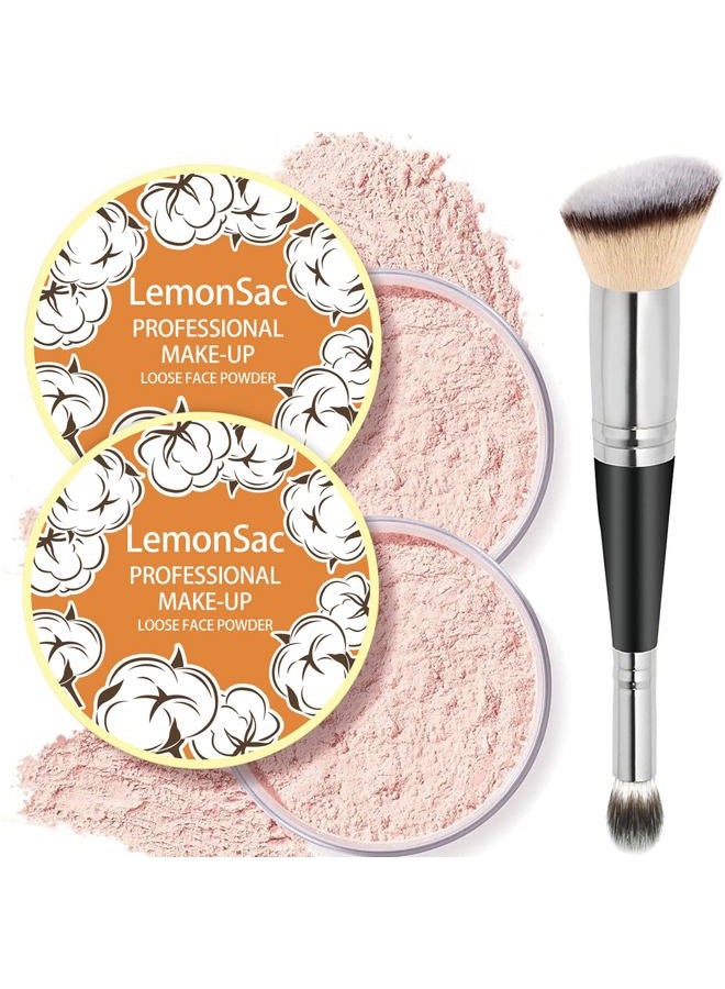 LemonSac 2PCS Loose Face Powder, Oil Control Minimizes Pores and Fine Lines, Loose Baking Face Setting Powder Makeup, Oil Control Soft Focus Effect Make Up, Matte Ultra Flawless Finish,8g (02# Pink Complexion) - Image 1