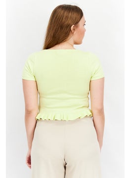 GLAMOROUS Women Square Neck Short Sleeve Crop Top, Lime Green  - Image 4