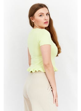 GLAMOROUS Women Square Neck Short Sleeve Crop Top, Lime Green  - Image 2