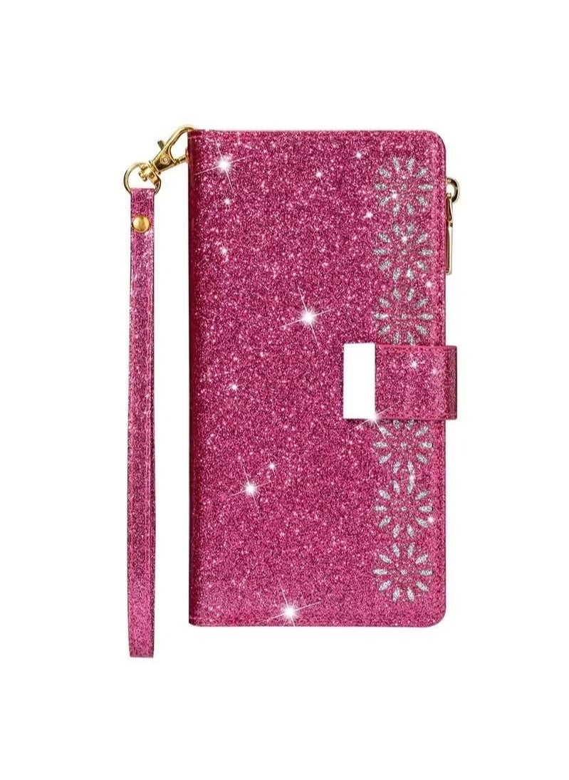 X-level - iPhone 15 Pro Max Wallet Case Cover For Women Luxury Bling Diamond Card Phone Holder Wrist Strap PU Leather Slots Shockproof Protective Back Cover Accessory For iPhone 15 Pro Max - Image 1