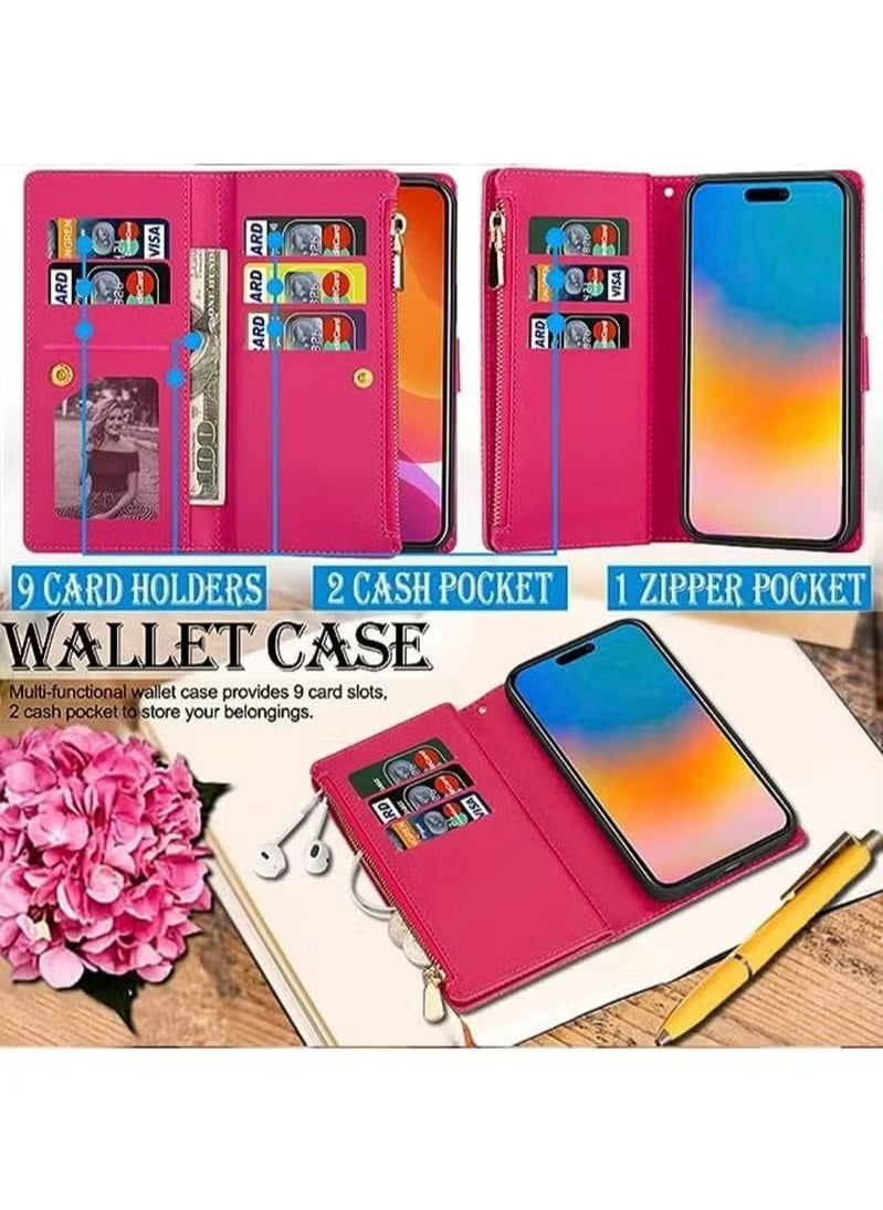 X-level - iPhone 15 Pro Max Wallet Case Cover For Women Luxury Bling Diamond Card Phone Holder Wrist Strap PU Leather Slots Shockproof Protective Back Cover Accessory For iPhone 15 Pro Max - Image 1