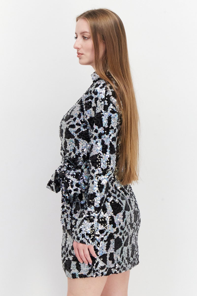 RIVER ISLAND Women Embellished Mini Dress, Black Combo - Image 3