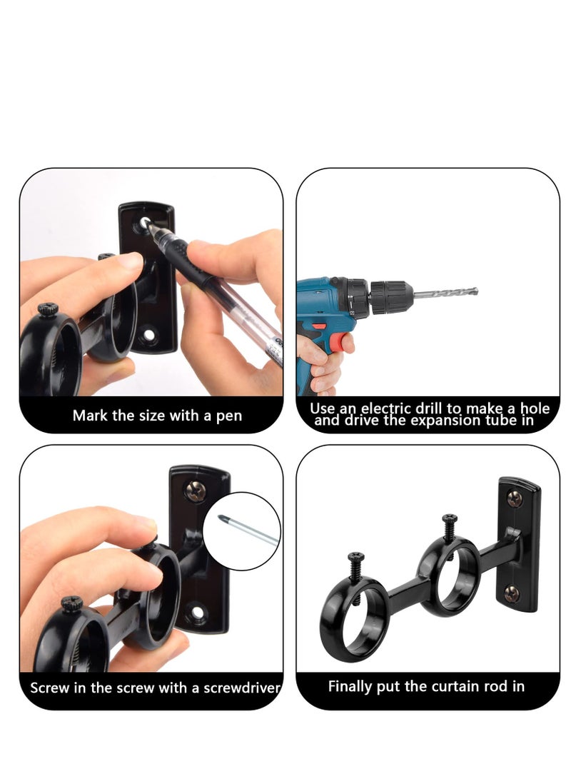 Bracket for Curtain Pole 2pcs Double Curtain RodHolder Wall Mount Heavy Duty Adjustable 28mm Curtain Rod Bracket for Window Bedroom Home Black  - Image 3