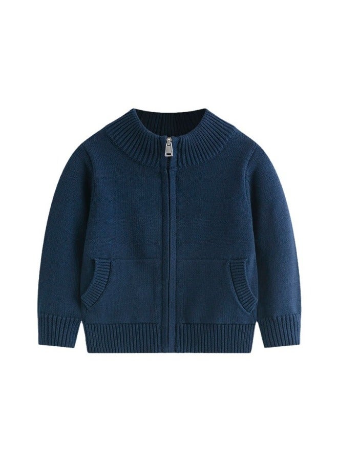 New European And American Autumn And Winter Mid Neck Cotton Thread Children's Zipper Sweater For Men And Women, Baby Outer Knitted Cardigan Jacket - Image 5