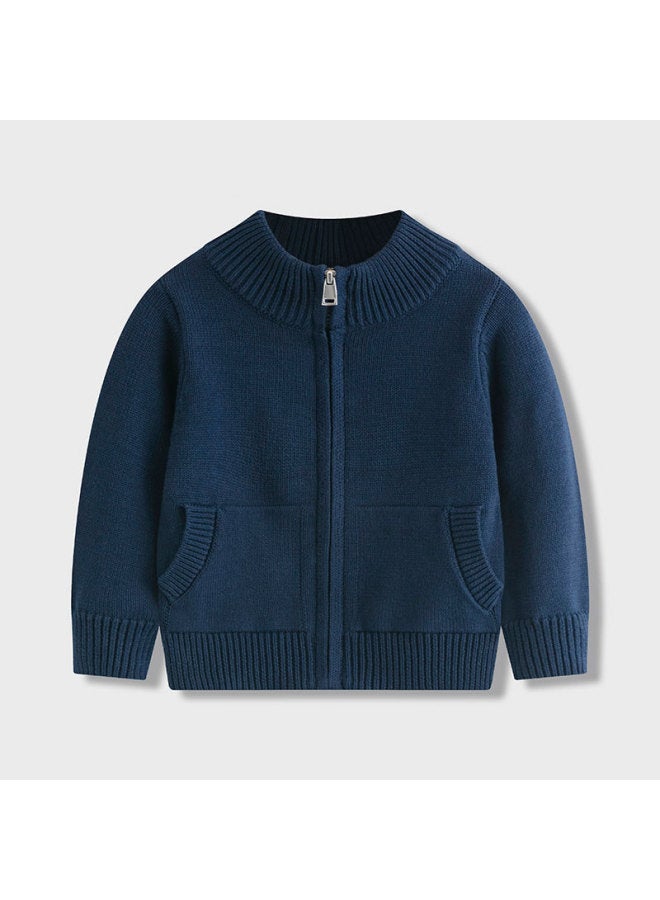 New European And American Autumn And Winter Mid Neck Cotton Thread Children's Zipper Sweater For Men And Women, Baby Outer Knitted Cardigan Jacket - Image 3