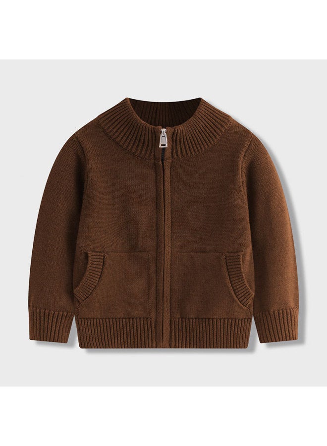 New European And American Autumn And Winter Mid Neck Cotton Thread Children's Zipper Sweater For Men And Women, Baby Outer Knitted Cardigan Jacket - Image 2