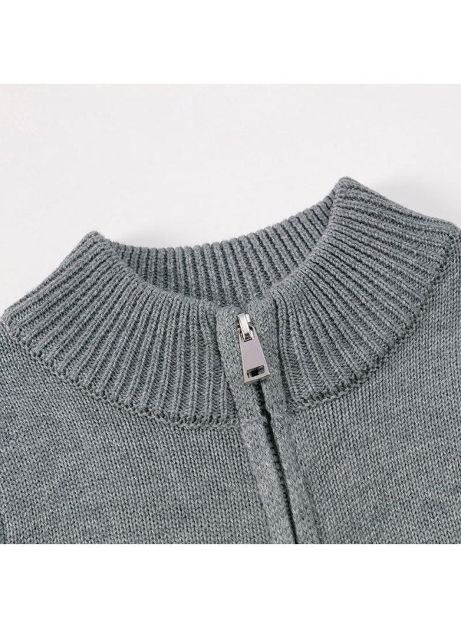 New European And American Autumn And Winter Mid Neck Cotton Thread Children's Zipper Sweater For Men And Women, Baby Outer Knitted Cardigan Jacket - Image 4