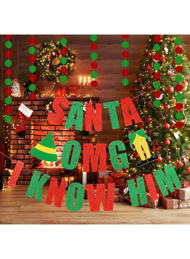 LeeSky OMG Santa I Know Him Banner Red Green Buddy The Elf Christmas Decorations Buddy The Elf Banner for Buddy The Elf Movie Decorations, Grinchmas Christmas Party Decorations - Image 3