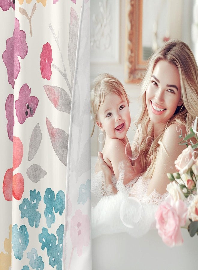 Riyidecor Cute Floral Colorful Shower Curtain,Spring Boho Kids Girls Girly Wildflower Pink Watercolor Fabric Cloth Bathroom Curtains,Funky Trendy Plant Bathroom Decor Set with Hooks 72x72 Inch - Image 4